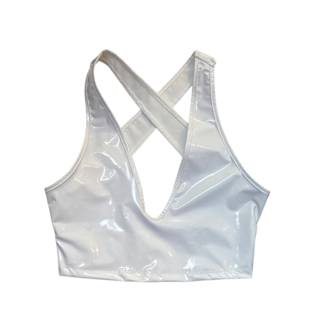 Shein White Patent Cross Back Crop Top S